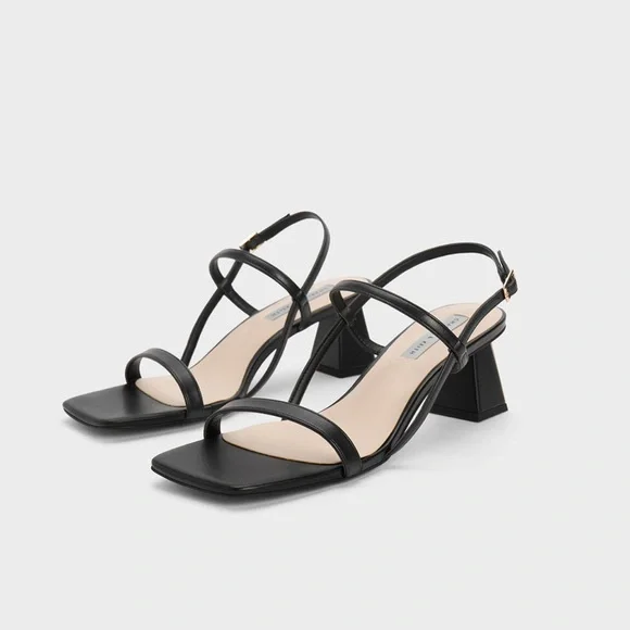 <<SOLD>> Charles & Keith Square-toe Strappy Sandals - Black - Picture 2 of 8